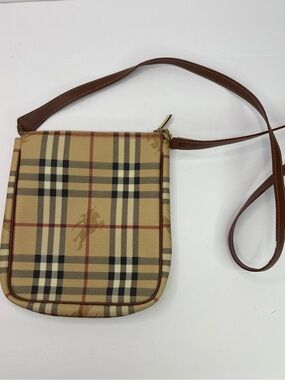 Burberry Tan Nova Check Crossbody with Brown Leather Strap